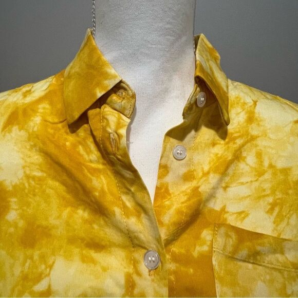 WT Caara yellow and white tie dye Marble button down blouse women's size med - Picture 4 of 10